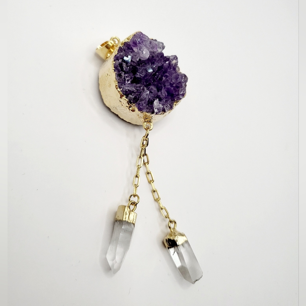 Amethyst and Crystal Pendant in Goldtone